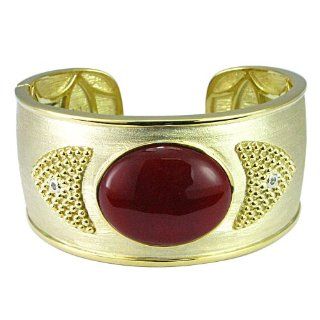 10K Gold Over Sterling Silver Agate and White Topaz Cuff Bracelet Jewelry