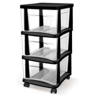 BELLA Contemporary Storage 14.5 in x 26 in 3 Drawer Black Clear Plastic Cart