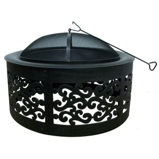 allen + roth 35 in W Black with Silver Brushed Steel Wood Burning Fire Pit