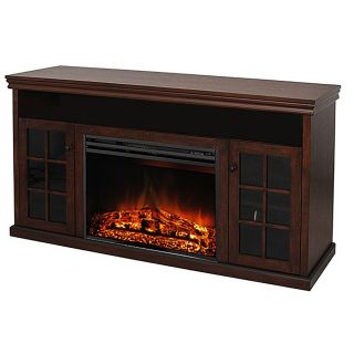 Style Selections 56.6 in W 3,412 BTU Walnut Wood Wall Mount Electric Fireplace with Thermostat and Remote Control
