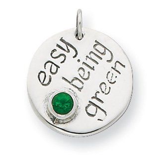Sterling Silver Easy Being Green CZ Charm Jewelry