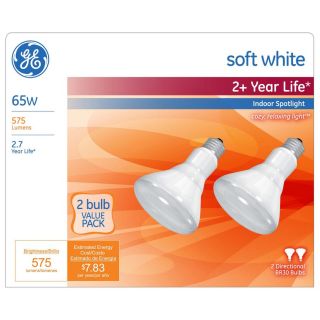 GE 2 Pack 65 Watt BR30 Base Soft White Dimmable Incandescent Spotlight Bulbs