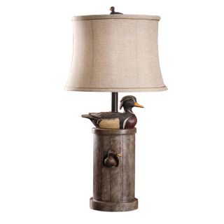Absolute Decor 29.5 in 3 Way Switch Faded Wood Indoor Table Lamp with Fabric Shade