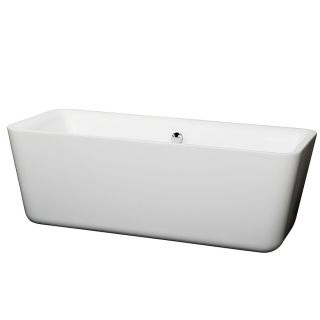 Wyndham Collection Emily 68.875 in L x 30.375 in W x 23.625 in H White Acrylic Rectangular Freestanding Bathtub with Center Drain