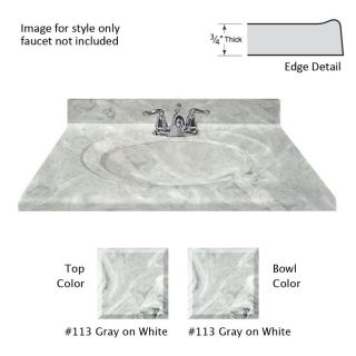 US Marble Recessed Oval Standard 43 in W x 22 in D Gray On White Cultured Marble Integral Single Sink Bathroom Vanity Top