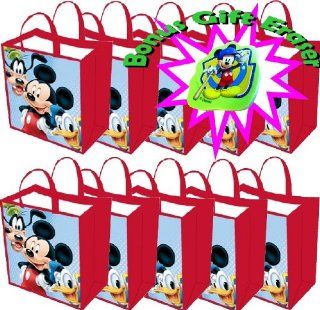 10 pack Mickey Mouse Tote Bags WITH Bonus Eraser   Medium Woven Reusable Tote (13"x14"x6")   Use As a Mickey Mouse Gift Bag or Buy a Multi pack for Disney Themed Mickey Mouse Party Favors   More Mickey Mouse Party Supplies At Our Storefront 