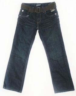 Arizona Jean Co. Boy's Belted Adjustable Waist Jeans (12 Regular, Dark Blue) Clothing