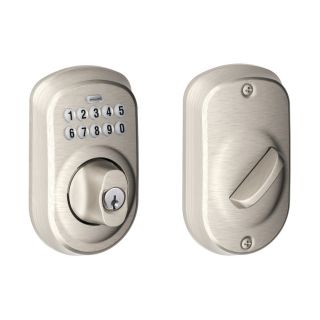 Schlage Electronic Plymouth Satin Nickel Residential Single Cylinder Electronic Entry Door Deadbolt with Keypad