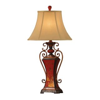 Absolute Decor 33 in 3 Way Switch Antique Cayenne and Hand Painted Indoor Table Lamp with Fabric Shade
