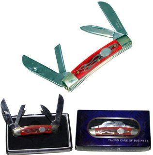 port KC 10 RD. 3.5"Strawberry Red Congress Pocket Knife 4 Blades w/ Bikers Flame 3.5" Strawberry Red Congress Pocket Knife 4 Blades w/Bone Handle and bikers flame. Comes In 4 Bone Handle Colors. 3.5" Closed. Stainless steel clip and steel bl