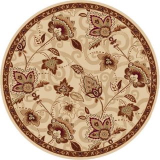 Home Dynamix Lisbon 5 ft 2 in x 5 ft 2 in Round Cream Floral Area Rug
