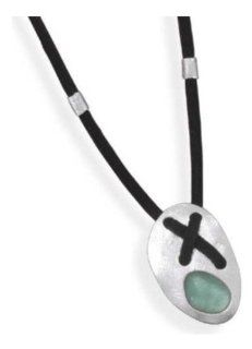 AUTHENTIC ROMAN GLASS JEWELRY SALE Sterling Silver 925 Ancient Mediterranean Sea Green Roman Glass Yin Yang Black Suede Cord Pendant Necklace Handmade In Israel, Comes Boxed With Certificate Of Authenticity Jewelry