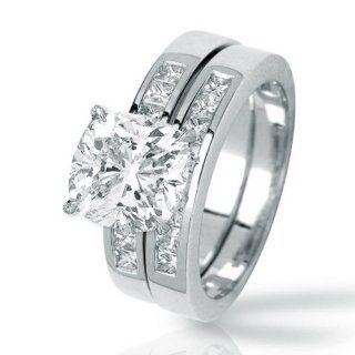 2.1 Carat Cushion Cut / Shape 14K White Gold Classic Channel Set Princess Cut Diamond Engagement Ring ( K L Color, SI1 Clarity ) Jewelry