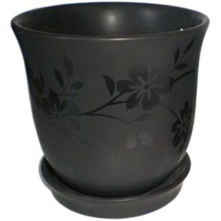 New England Pottery 5 in H x 6 in W x 6 in D Black Ceramic Indoor Pot