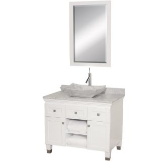 Wyndham Collection Premiere 36 in x 22 in White Vessel Single Sink Bathroom Vanity with Natural Marble Top
