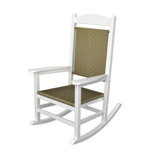 POLYWOOD White/Seagrass Recycled Plastic Woven Seat Outdoor Rocking Chair