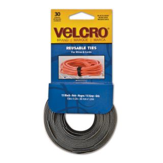 VELCRO One Wrap Reusable Straps 15 in x 1/2 in Black and Gray 30 Straps