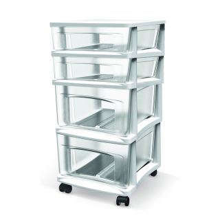BELLA Contemporary Storage 14.5 in x 26 in 4 White Clear Plastic Cart
