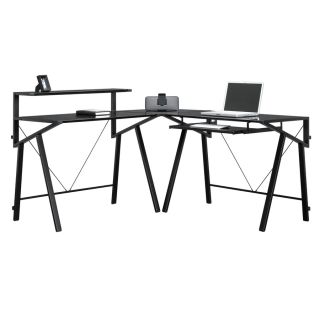 Sauder Vector Black Glass L shaped Desk