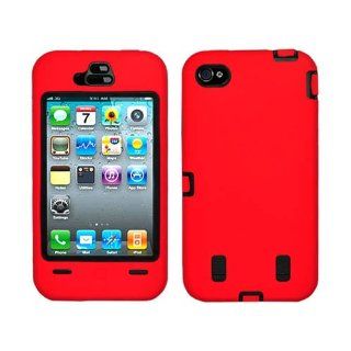 Cell Phone Snap on Cover Fits Apple iPhone 4 4S Black Rubberized Plastic Inner And Red Silicone Outer Hybrid Case AT&T (does NOT fit Apple iPhone or iPhone 3G/3GS or iPhone 5/5S/5C) Cell Phones & Accessories