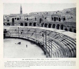 1924 Print Amphitheatre Nimes Roman France Bullfight Visigoths Wall Viscounts   Original Halftone Print  