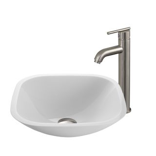 VIGO Vessel Sink & Faucet Set White Glass Above Counter Round Bathroom Sink (Drain Included)