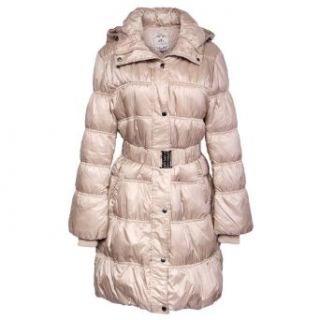 1veMoon Women's Turn down Hooded Long Slimming Down Jacket, Beige, Regular Sizing 0 Down Outerwear Coats