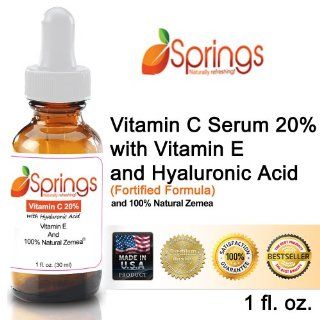 Springs Organic Best Vitamin C Serum for Face   20%   30ml/1oz |NEW INVENTORY with Vitamin E + Hyaluronic Acid Serum +★ Proprietary 100% Natural Zemea ★  ★ |BEST RESULTS OR 200% NO QUESTION ASKED MONEY BACK GUARANTEE [With A Fr