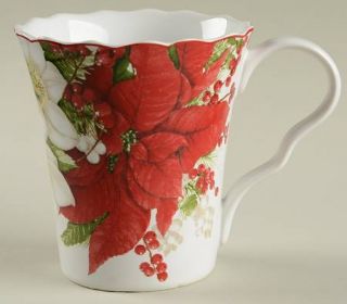 222 Fifth (PTS) Winter Harmony Mug, Fine China Dinnerware   Red & White Floral,H