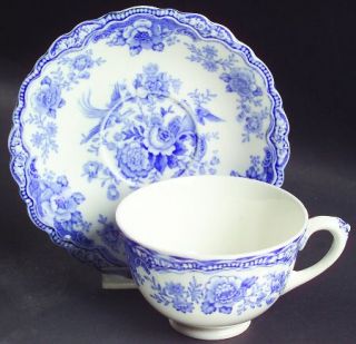 Crown Ducal Bristol Blue Footed Cup & Saucer Set, Fine China Dinnerware   Blue F