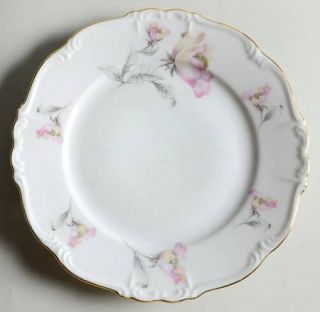 Edelstein Irish Rose Salad Plate, Fine China Dinnerware   Pink Flowers, Gray Lea