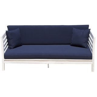 Safavieh Outdoor Living Malibu Antiqued White Acacia Wood Navy Cushion Daybed
