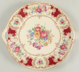 Syracuse Romance Maroon Handled Cake Plate, Fine China Dinnerware   Old Ivory, M