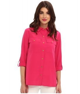 Jones New York Utility Pocket Shirt w/ Buttons Womens Long Sleeve Button Up (Pink)
