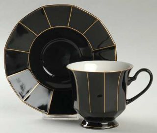 Mikasa Midnight Gold Footed Cup & Saucer Set, Fine China Dinnerware   Formal Fac