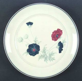 Noritake Harlequin Dinner Plate, Fine China Dinnerware   Blue,Rust Flowers,Gray