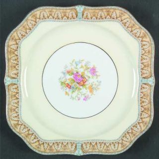 Noritake Claire Square Salad Plate, Fine China Dinnerware   Brown Border, Floral