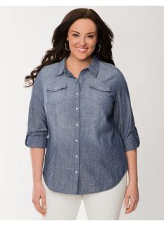 Lane Bryant Plus Size Birdseye denim shirt     Womens Size 14, Medium wash