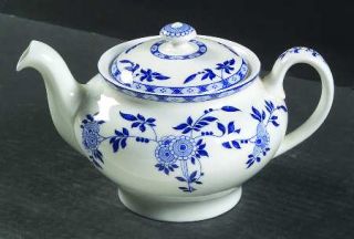 Minton Blue Delft Teapot & Lid, Fine China Dinnerware   White, Blue Flowers, Urn