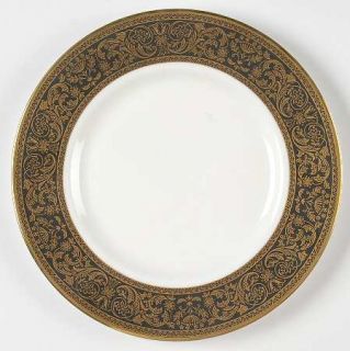 Minton Grandee Salad Plate, Fine China Dinnerware   Gold Flowers&Scrolls On Blac