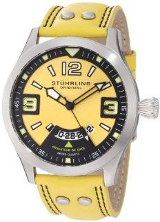 Stuhrling Original Men's 141A.3315G18 Leisure Eagle Brigade Swiss Quartz Date Yellow Leather  Strap Watch Watches