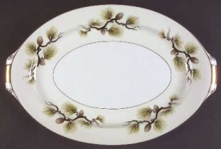 Narumi Shasta Pine Cream 15 Oval Serving Platter, Fine China Dinnerware   Gray/