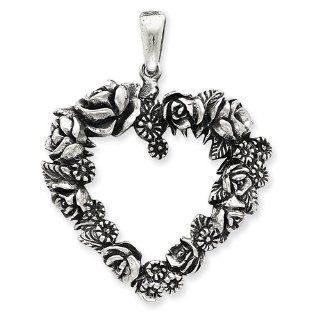 Sterling Silver Antiqued Heart Of Roses Jewelry