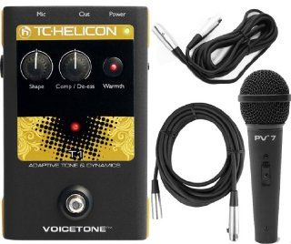TC Helicon T1 Vocal Tone and Dynamics Effect Pedal w/2 20' XLR Mic Cables and a Microphone Musical Instruments