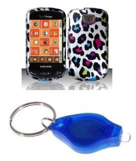 Rainbow Leopard Animal Print on Silver Design Shield Hard Case Cover + Atom LED Keychain Light for Samsung Brightside (Verizon) Cell Phones & Accessories