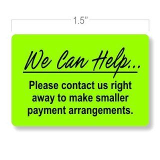 Payment Due Collection Stickers / We Can Help   Please contact us right away to make smaller payment arrangements. / 1.5 x 1 in. / 250 Count / Flat Printed / 5 Color Choices  Labels 