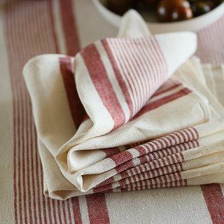 Napkin Cream Red Striped Linen Antico Due   Cloth Napkins
