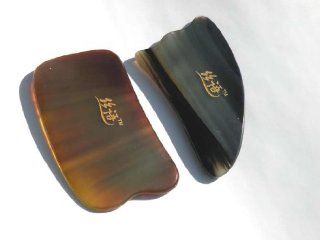 Beautiful Buffalo Horn 2 Pcs/Set Hand Held Massage Tools(Rectangle & Triangle Shaped) Natural Buffalo Horn Guasha(55mm w the widest area x 95mm L the longest area x 5mm Thickness the thickest area)Chinese Traditional Massage Tool,Gua Sha is Another Tec
