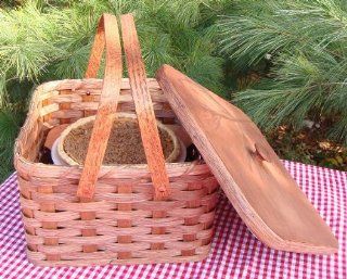 Amish Handmade Square Double Pie Carrier Basket with Two Swinging Handles, a Wooden Tray, and a Lid, 11 1/2" Length X 11 1/2" Width X 7 1/2" Height. Also Called Pie Tote, Pie Taker, Pie Holder, Pie Plate Holder. Whatever You Call It, It Is a