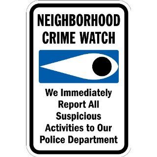 SmartSign 3M Diamond Grade Reflective Aluminum Sign, Legend "Neighborhood Crime Watch   We Report To Police" with Graphic, 18" high x 12" wide, Black/Blue on White Industrial Warning Signs